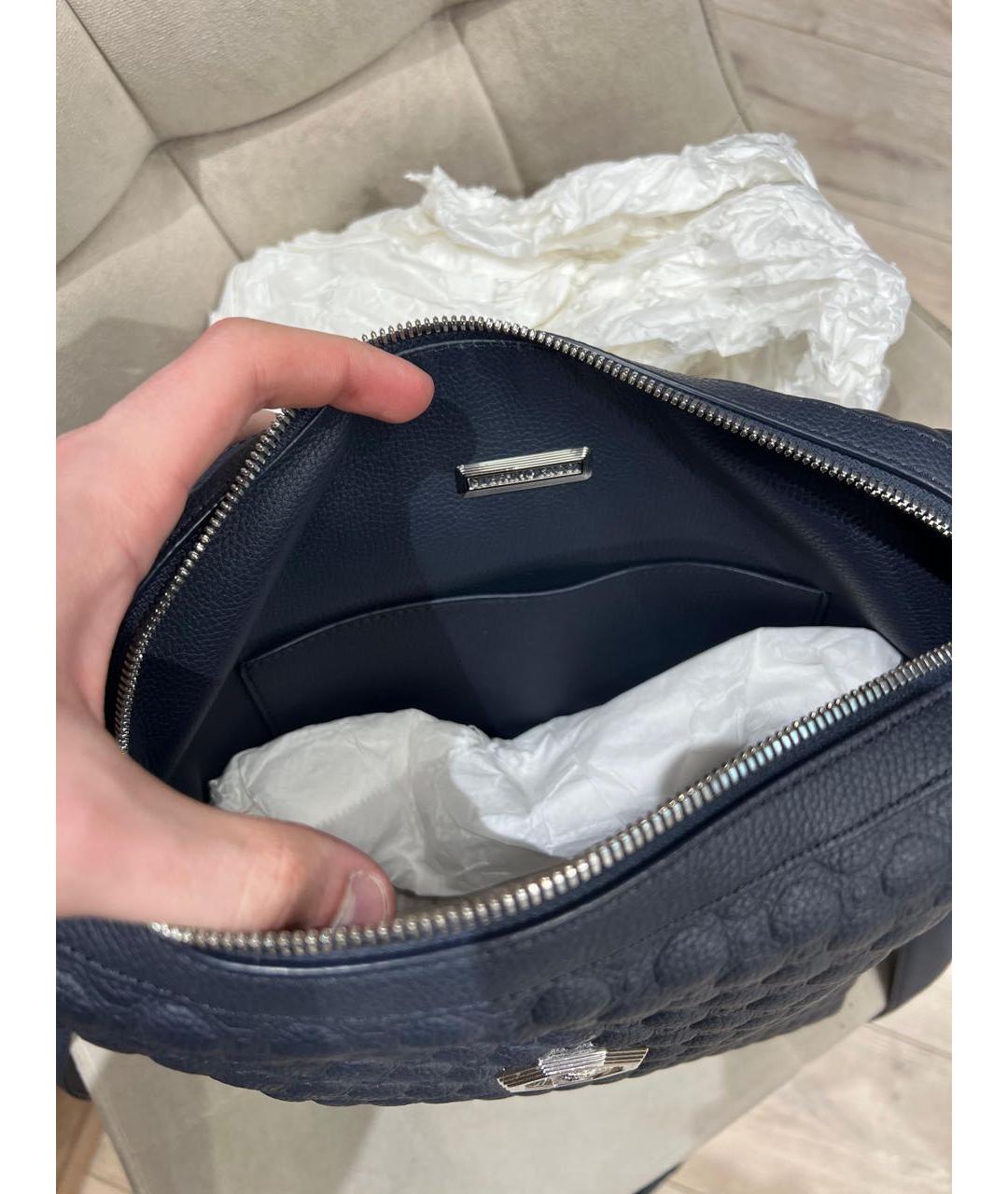 STEFANO RICCI Темно-синяя кожаная барсетка, фото 4