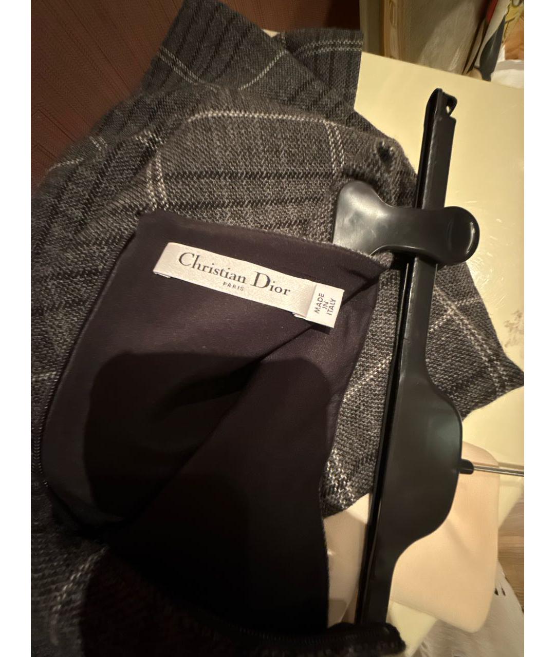 CHRISTIAN DIOR Серая шерстяная юбка миди, фото 3