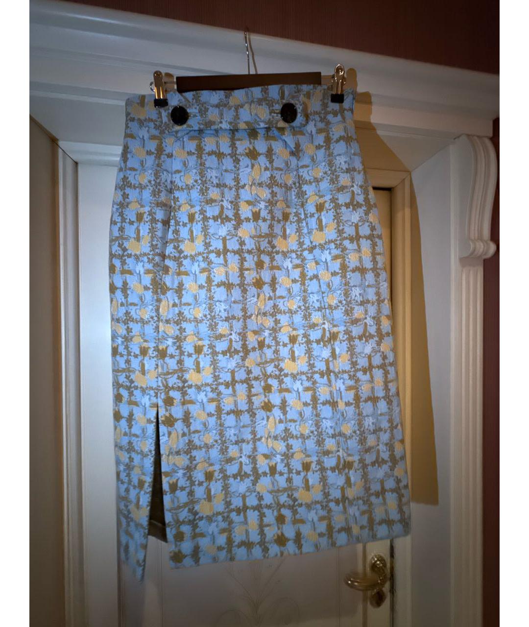 CHRISTIAN DIOR Голубая шерстяная юбка миди, фото 7