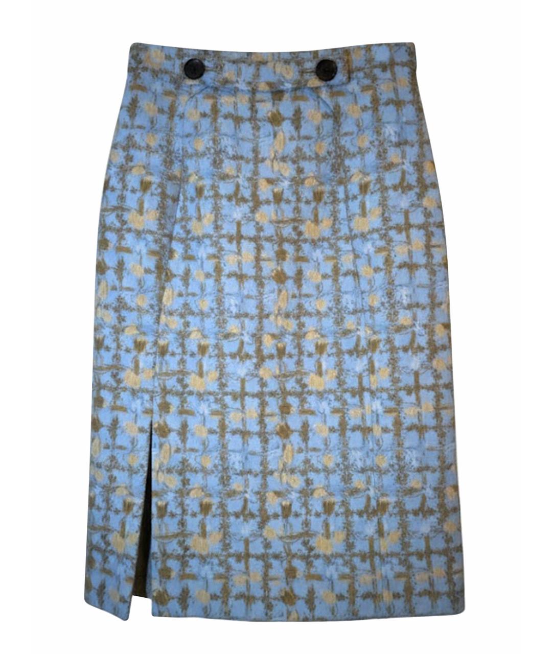 CHRISTIAN DIOR Голубая шерстяная юбка миди, фото 1