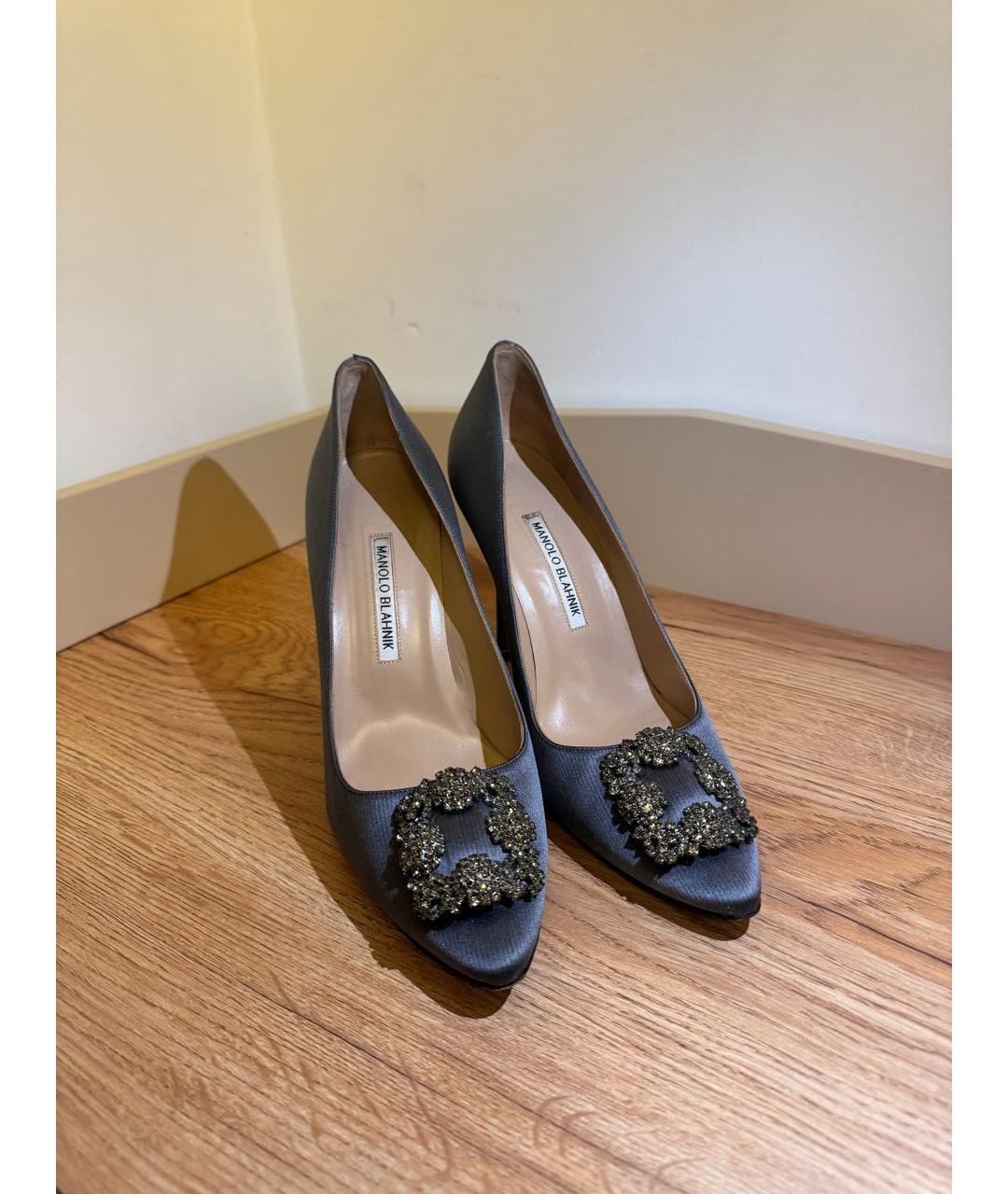 MANOLO BLAHNIK Антрацитовые текстильные туфли, фото 5