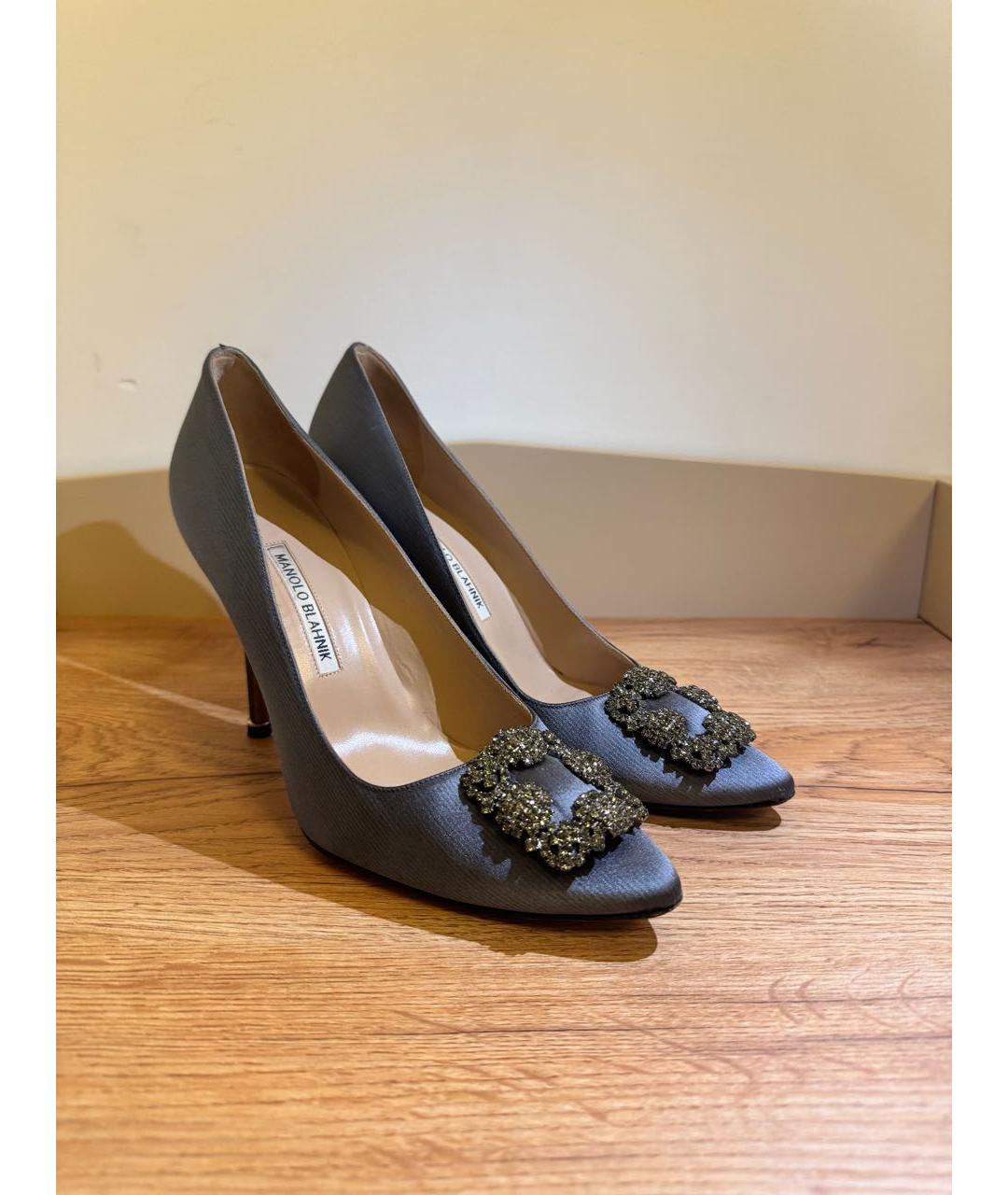 MANOLO BLAHNIK Антрацитовые текстильные туфли, фото 6