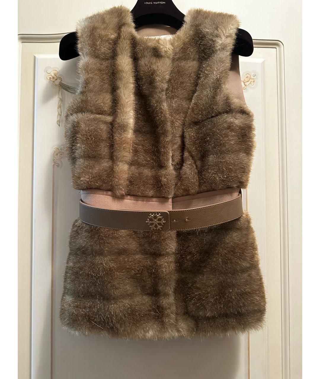 ELISABETTA FRANCHI Коричневый меховой жилет, фото 2