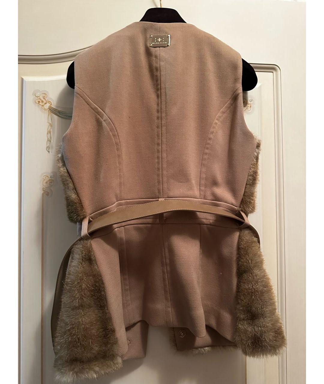 ELISABETTA FRANCHI Коричневый меховой жилет, фото 5