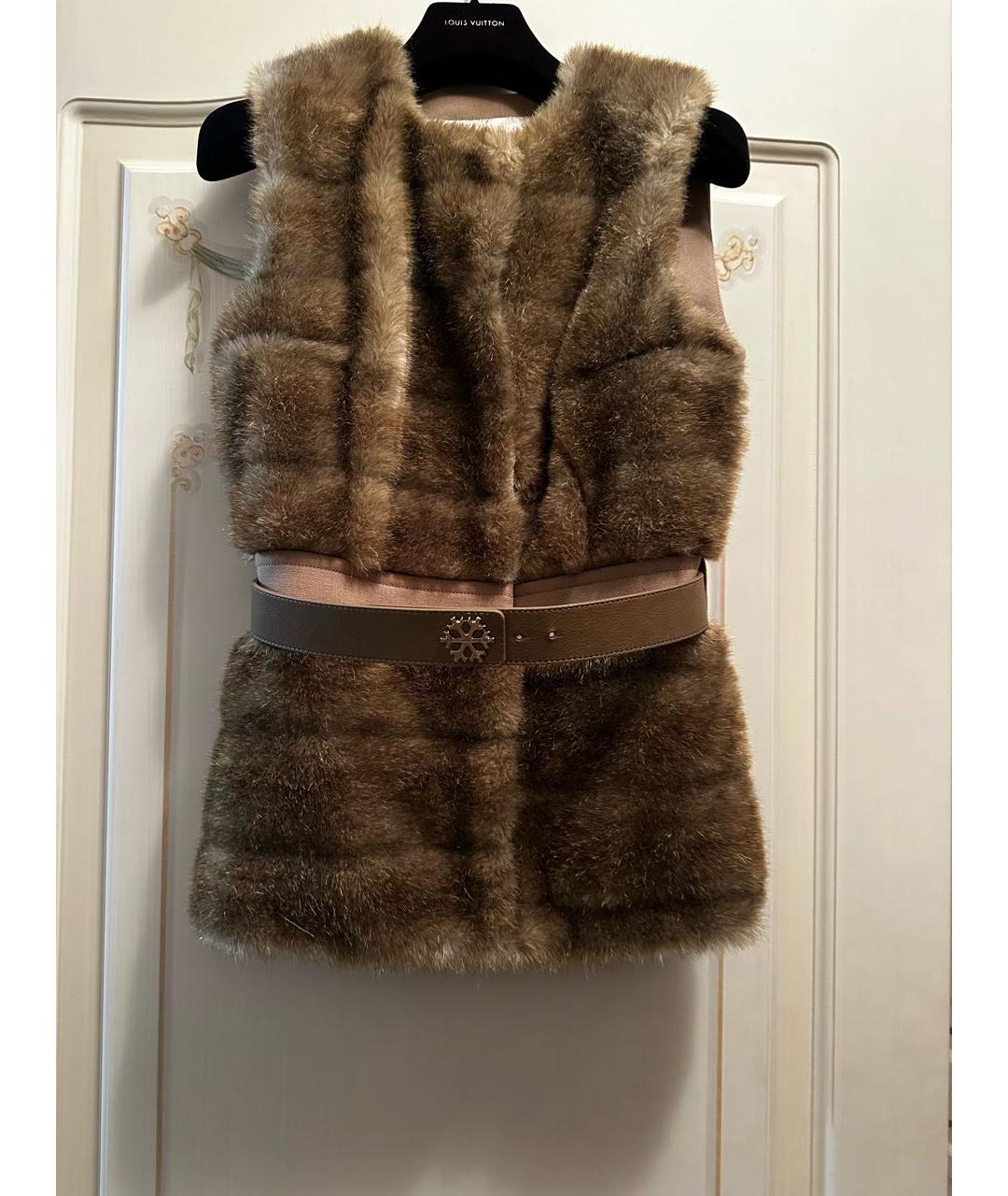 ELISABETTA FRANCHI Коричневый меховой жилет, фото 7