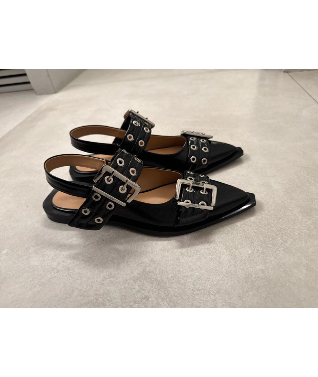 GANNI Черные балетки из лакированной кожи, фото 7