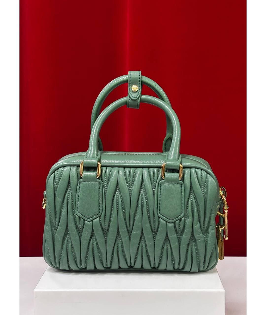 MIU MIU Зеленая кожаная сумка с короткими ручками, фото 6