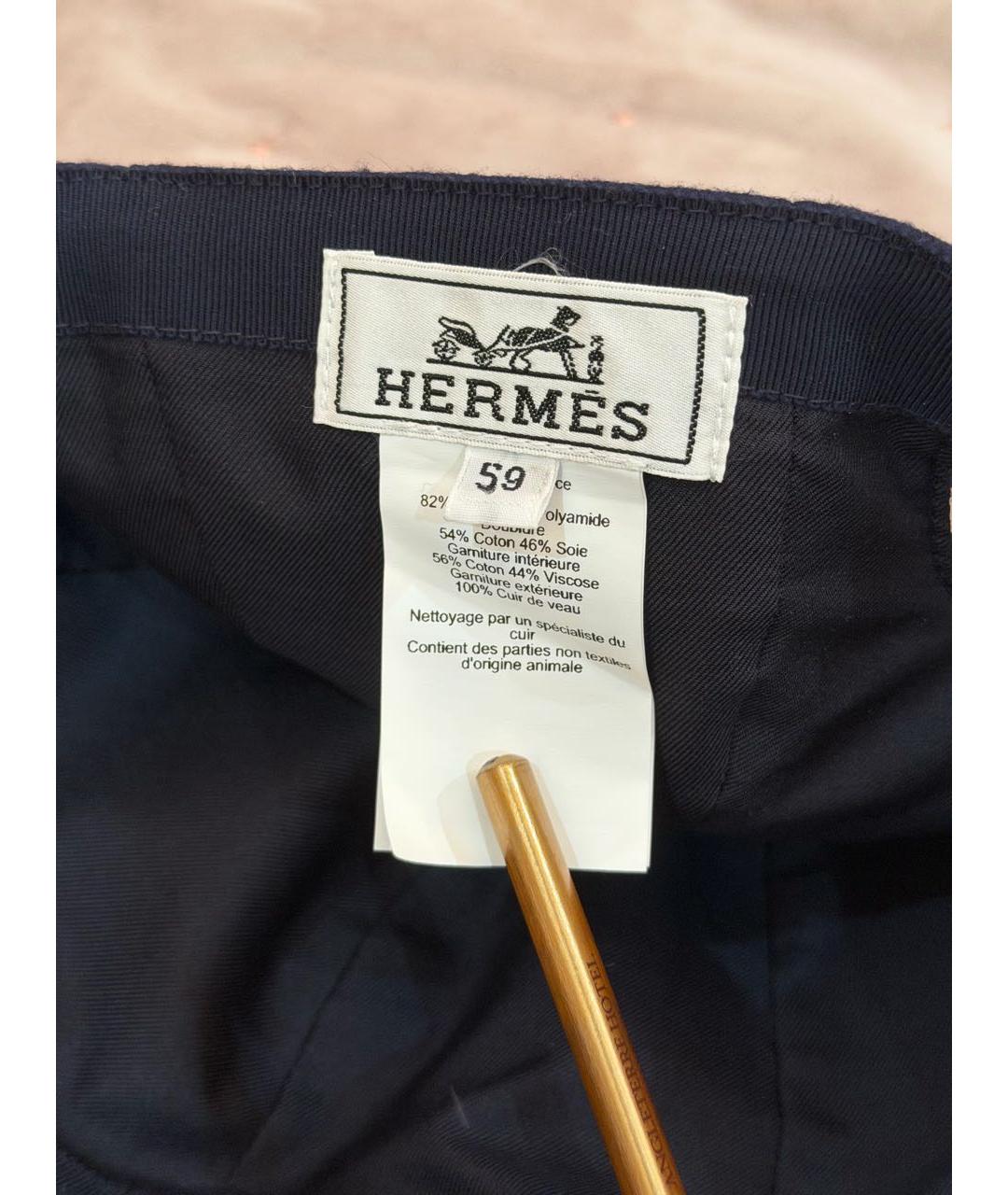 HERMES Темно-синяя шерстяная кепка/бейсболка, фото 3