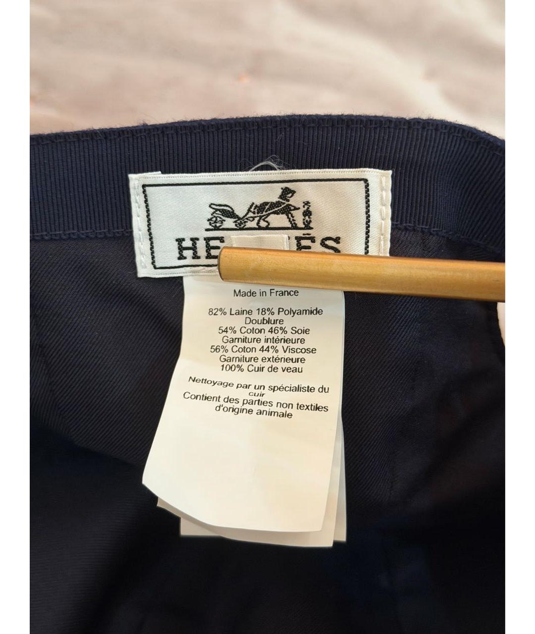 HERMES Темно-синяя шерстяная кепка/бейсболка, фото 4