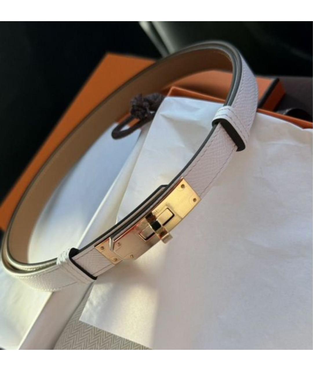 HERMES Белый кожаный ремень, фото 3