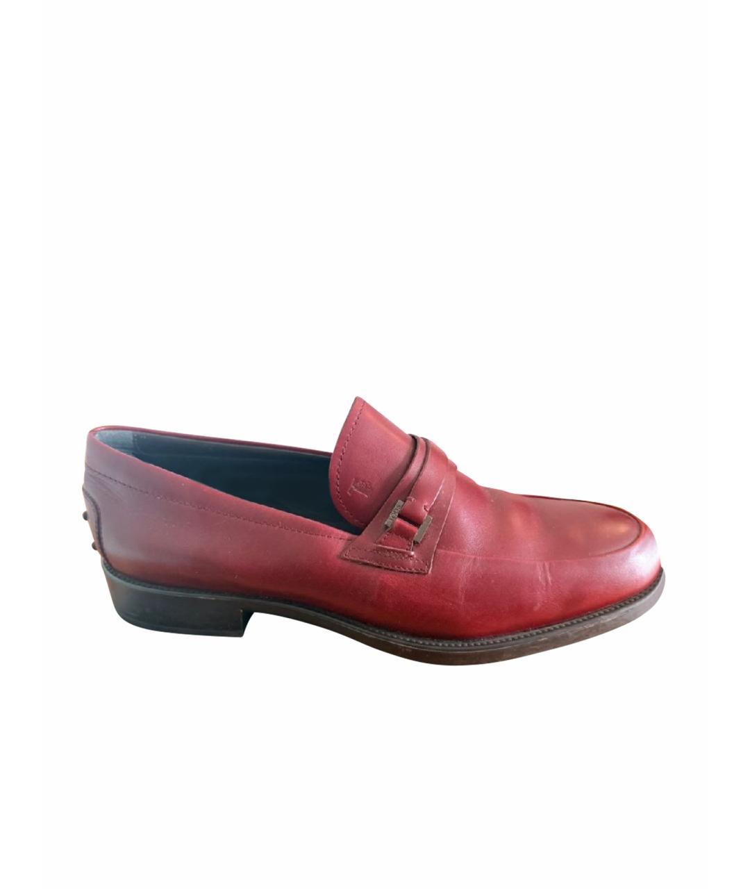 TOD'S Бордовые кожаные лоферы, фото 1