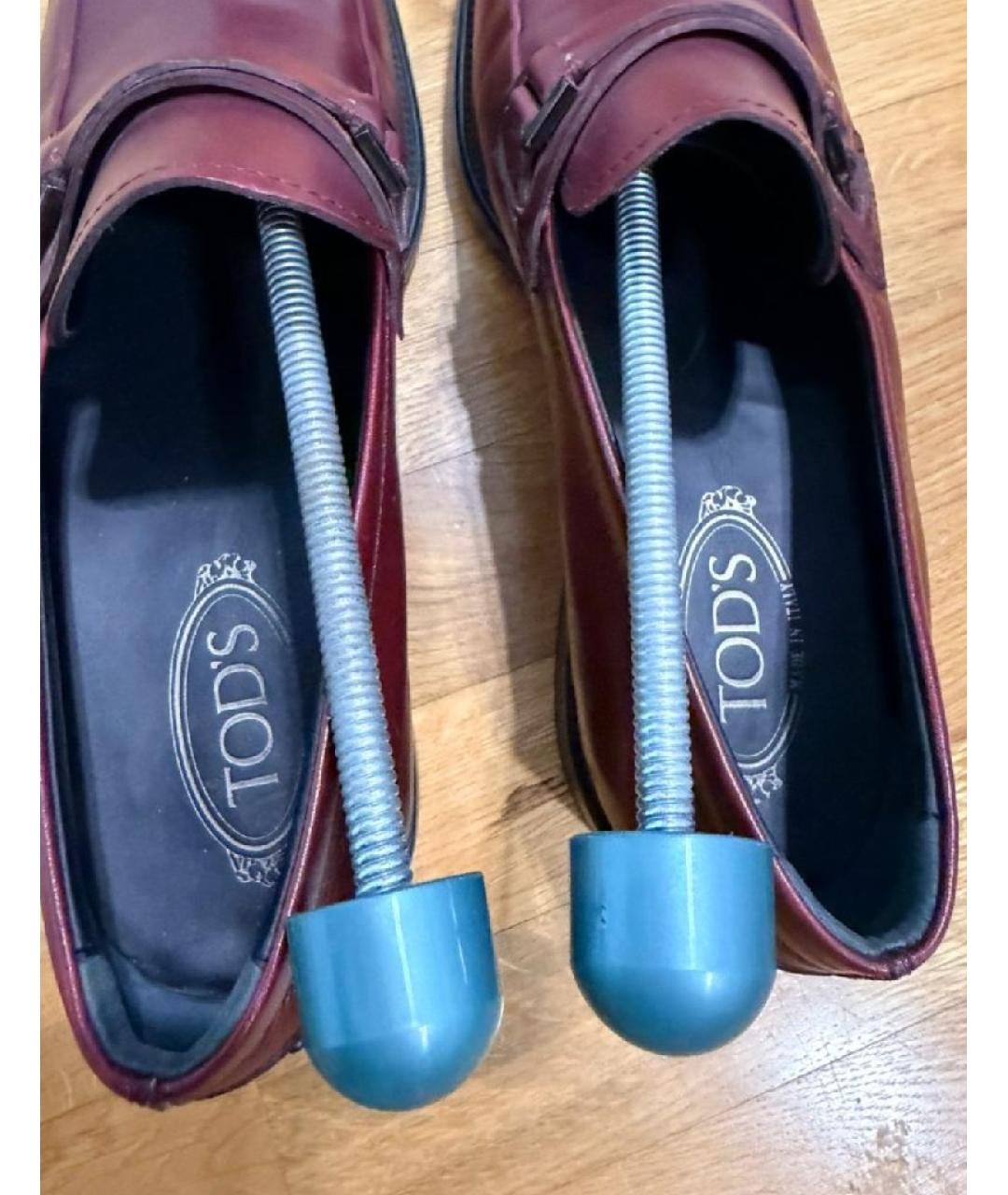 TOD'S Бордовые кожаные лоферы, фото 8