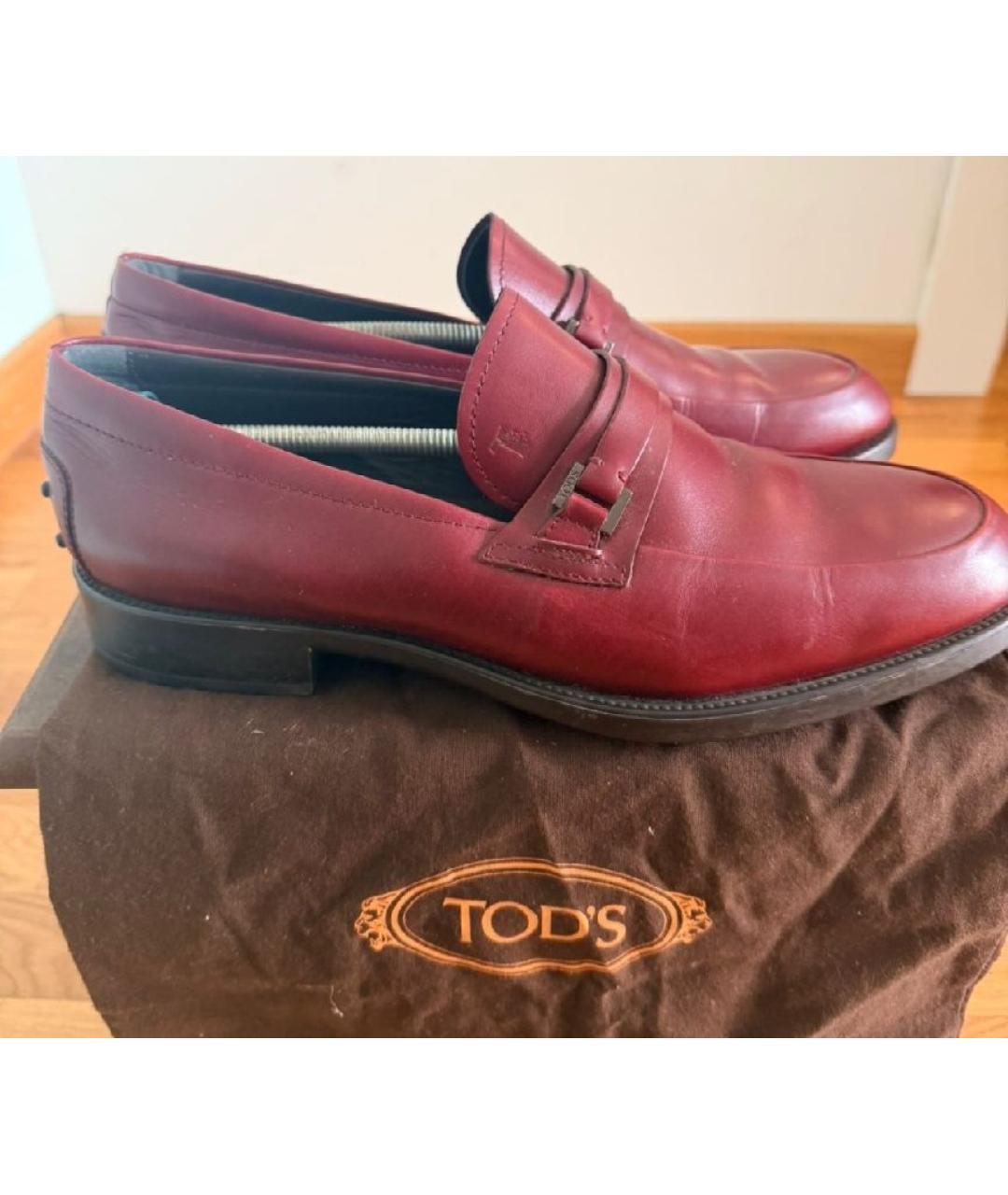 TOD'S Бордовые кожаные лоферы, фото 9