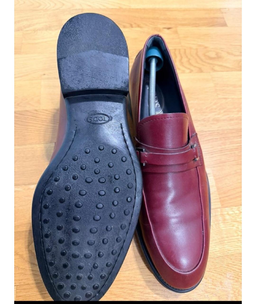 TOD'S Бордовые кожаные лоферы, фото 5