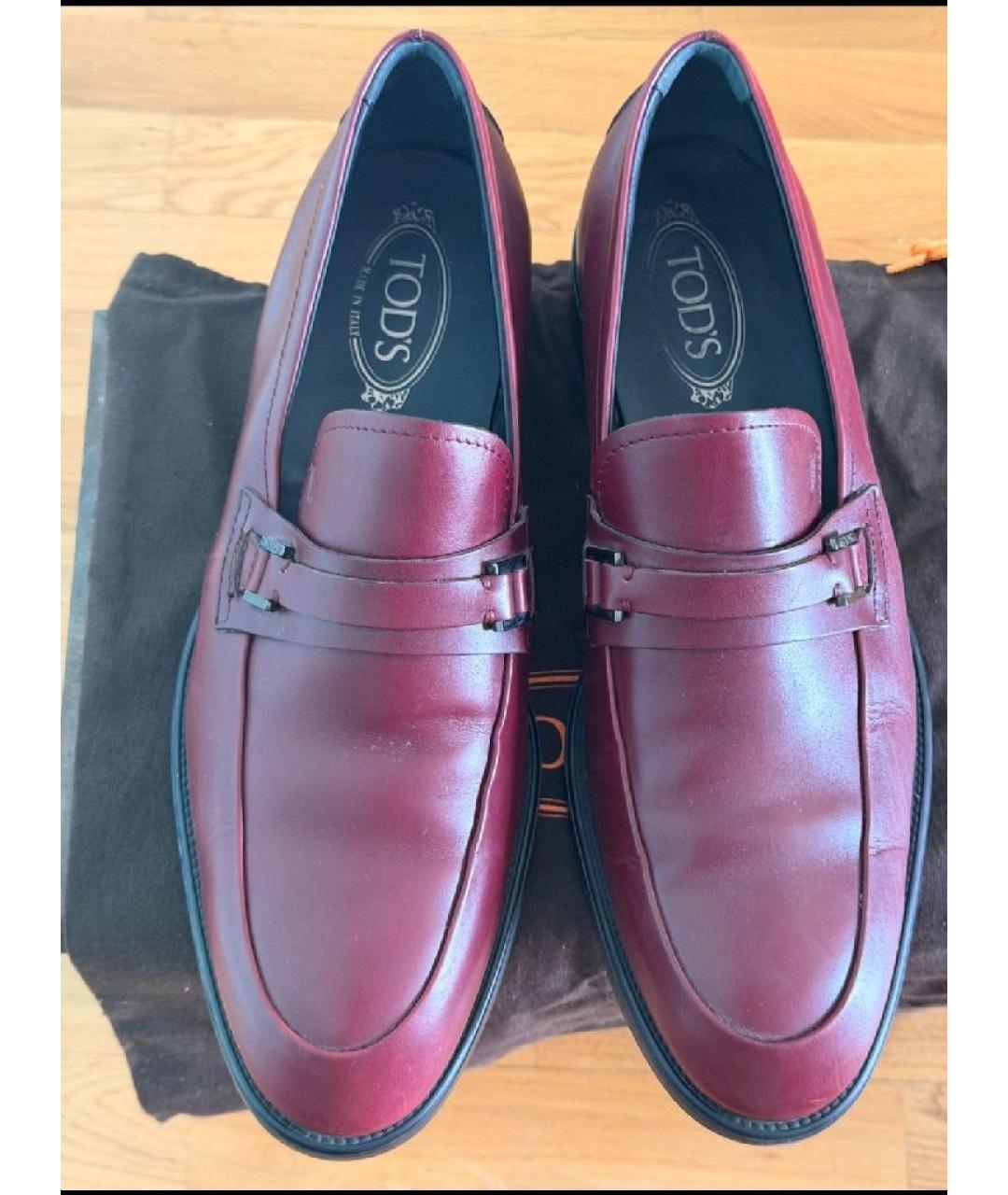 TOD'S Бордовые кожаные лоферы, фото 2