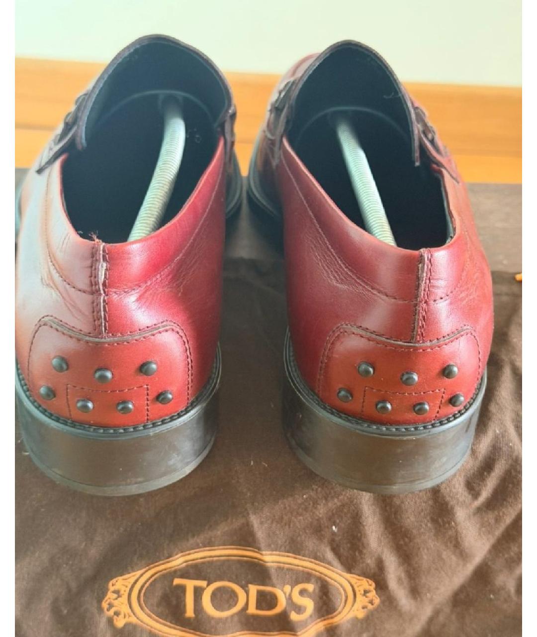 TOD'S Бордовые кожаные лоферы, фото 4