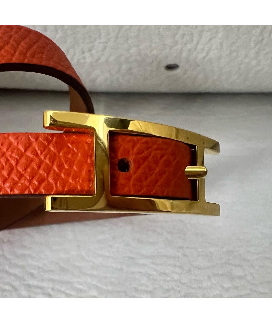 HERMES Оранжевый кожаный браслет, фото 4
