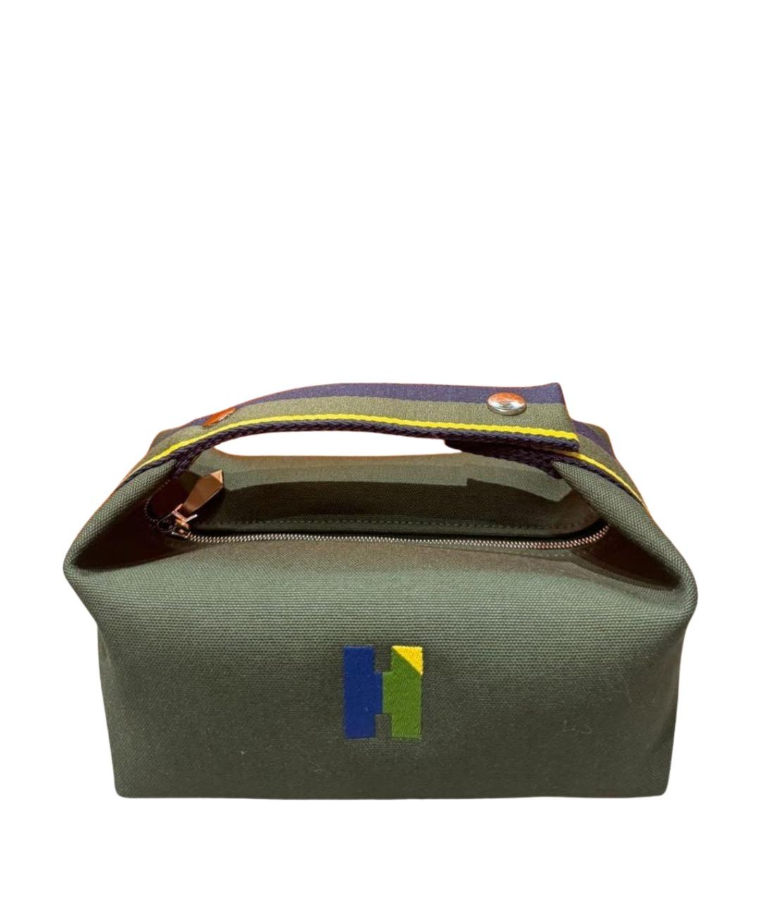 HERMES Зеленая тканевая косметичка, фото 1