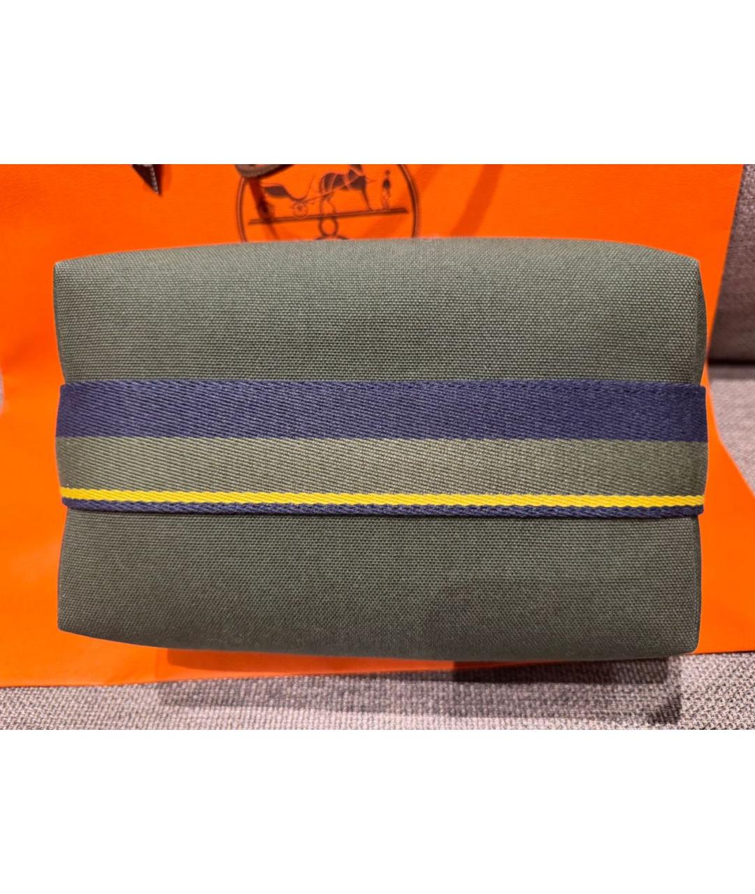 HERMES Зеленая тканевая косметичка, фото 4