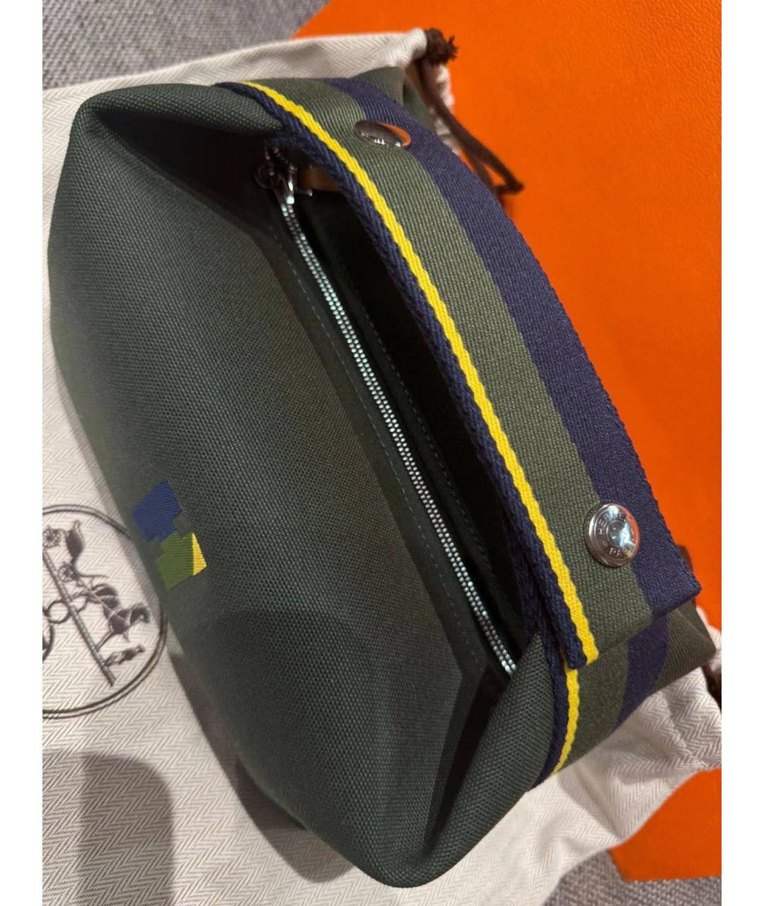 HERMES Зеленая тканевая косметичка, фото 2