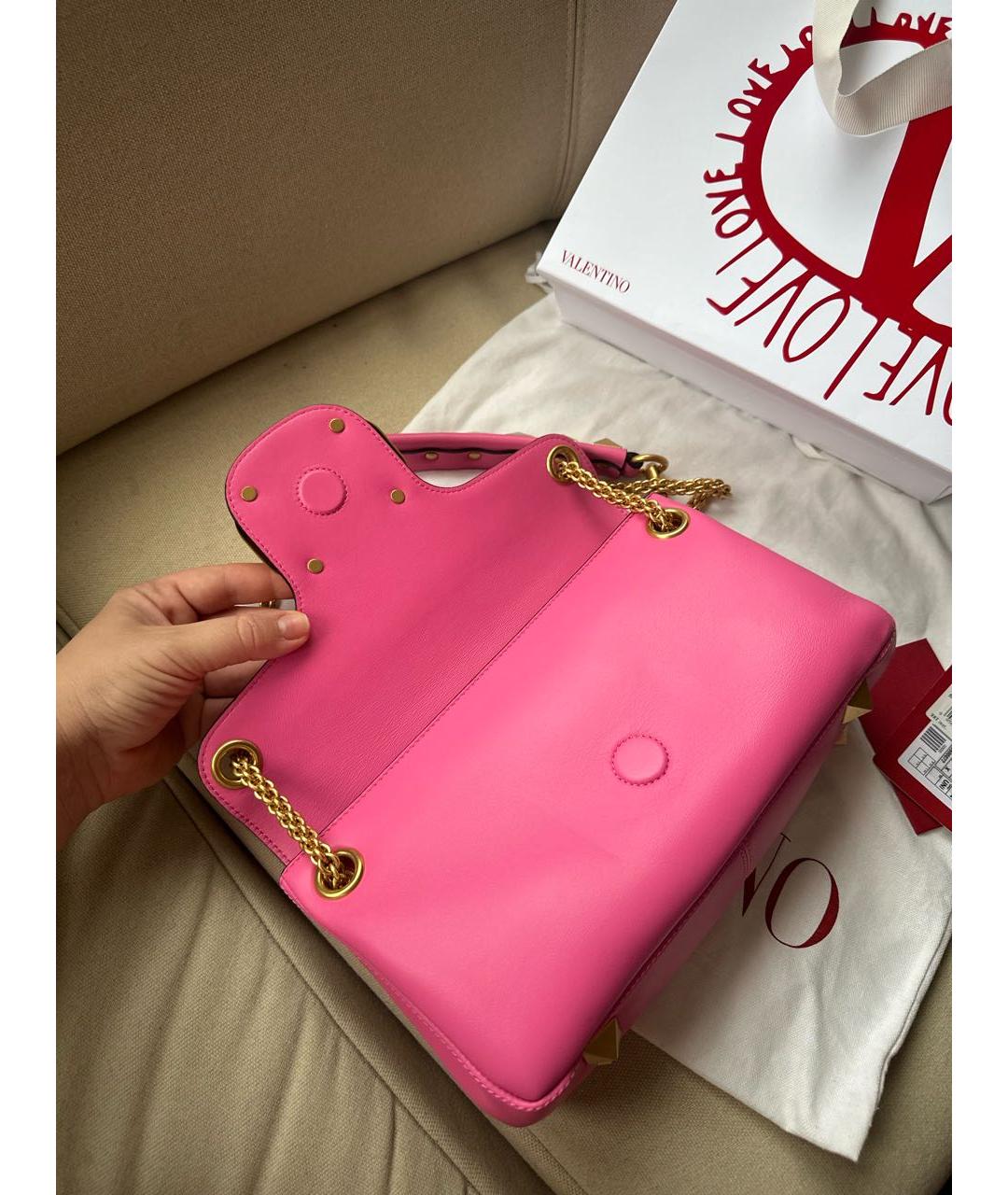 VALENTINO Розовая кожаная сумка через плечо, фото 7