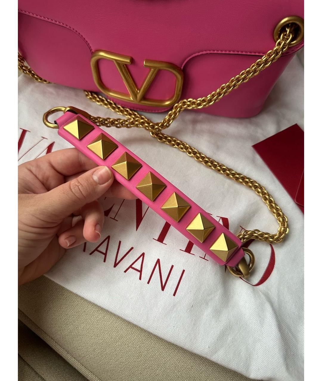 VALENTINO Розовая кожаная сумка через плечо, фото 6