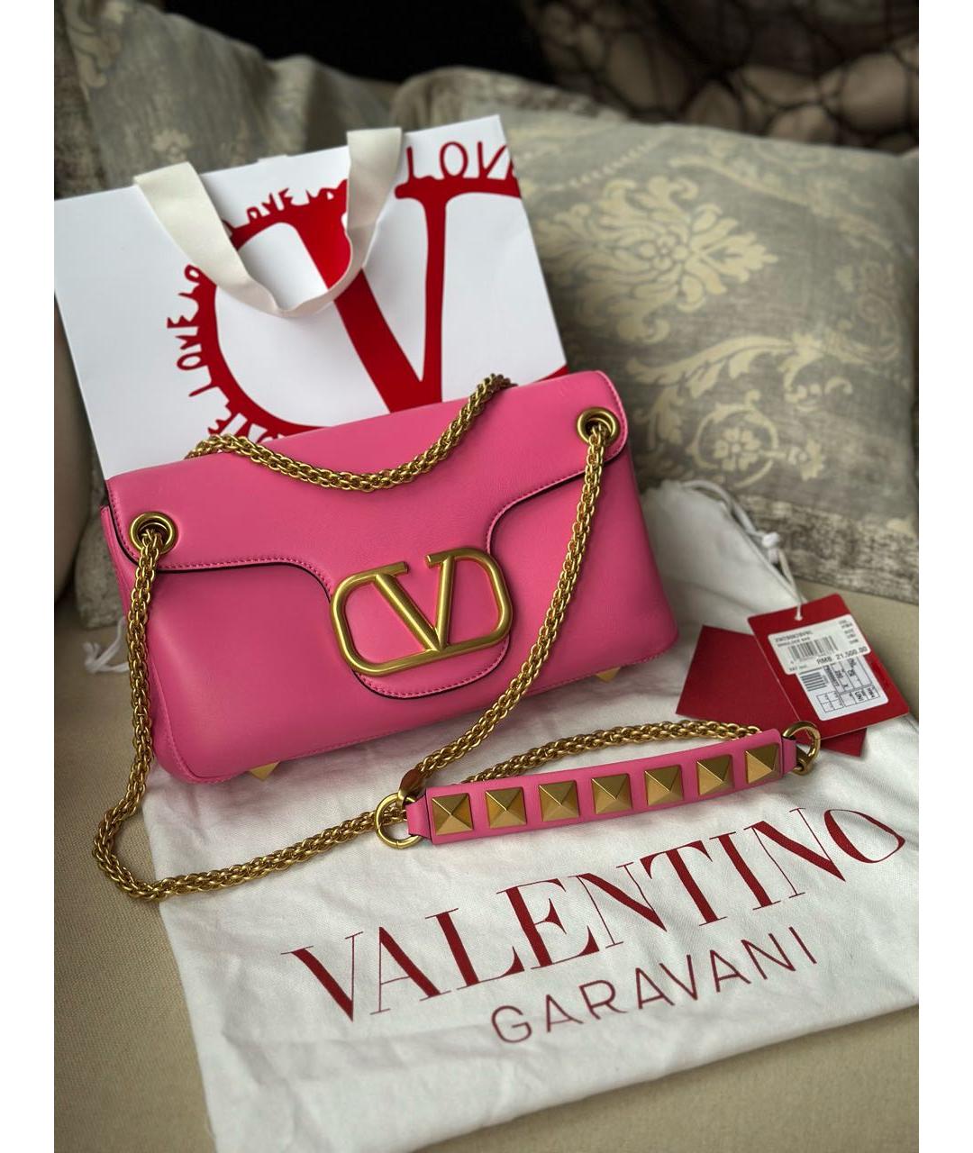 VALENTINO Розовая кожаная сумка через плечо, фото 2