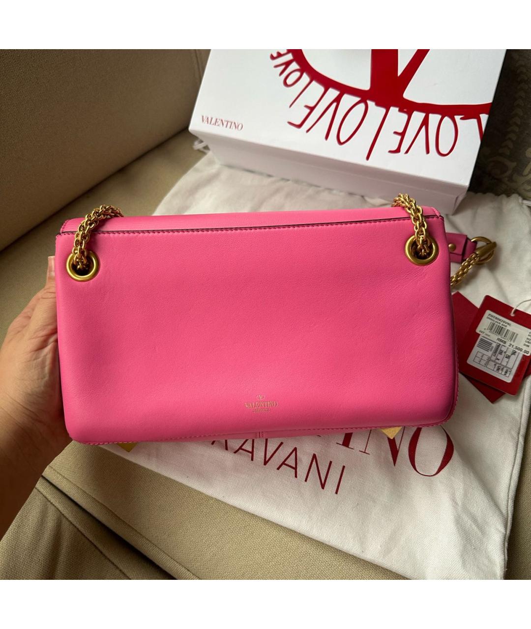 VALENTINO Розовая кожаная сумка через плечо, фото 4