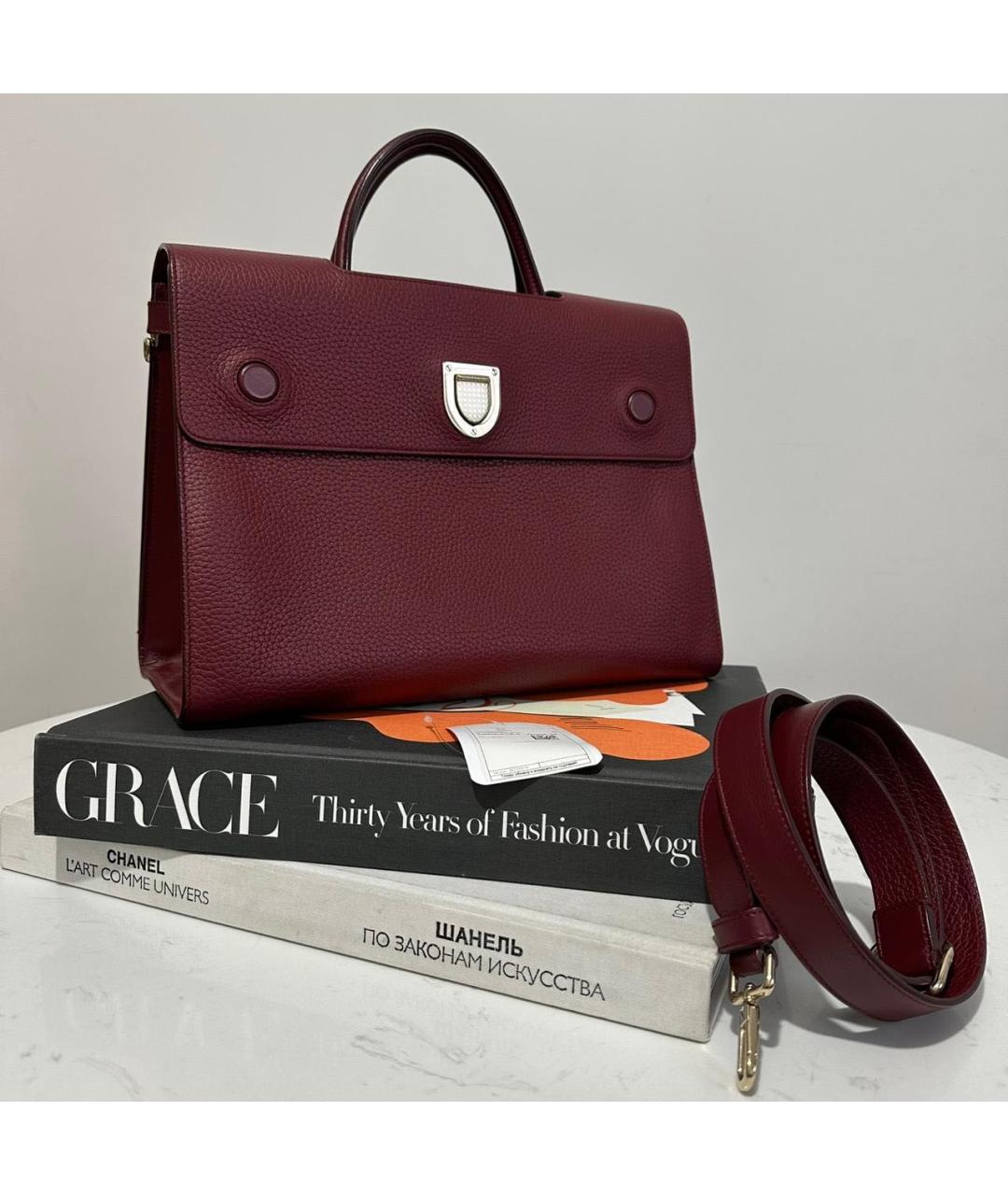 CHRISTIAN DIOR Бордовая кожаная сумка тоут, фото 9