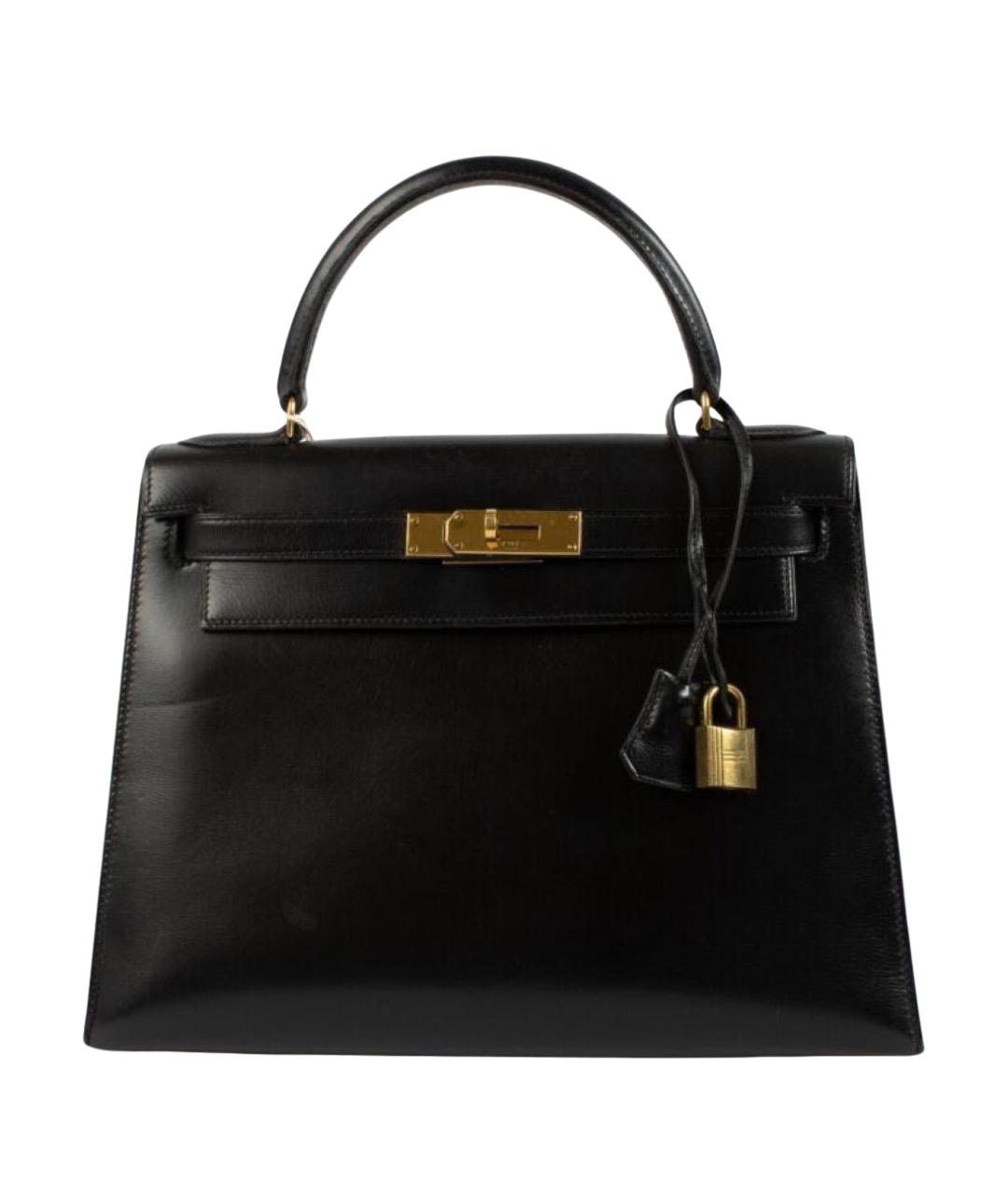 HERMES Черная кожаная сумка с короткими ручками, фото 1