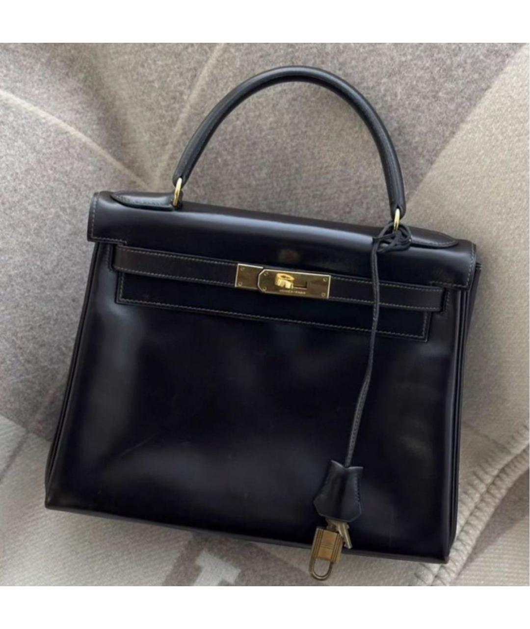 HERMES Черная кожаная сумка с короткими ручками, фото 2