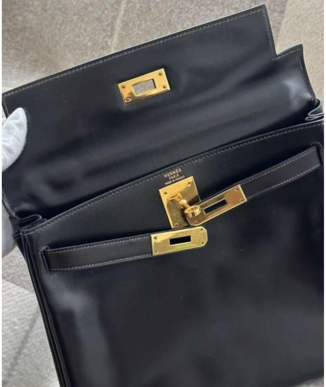 HERMES Черная кожаная сумка с короткими ручками, фото 3