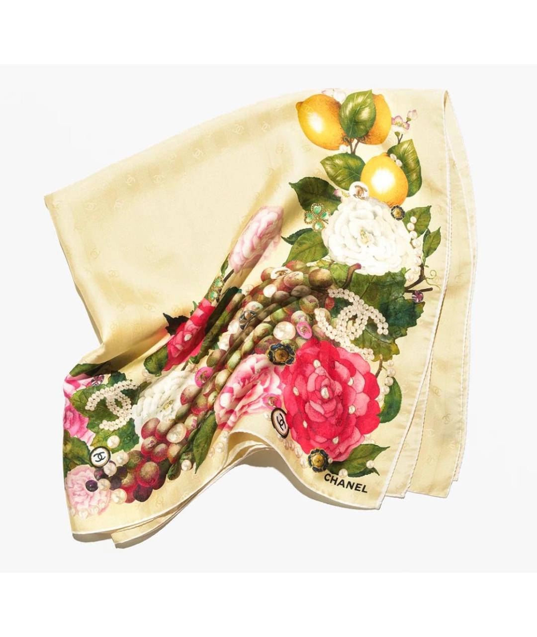 CHANEL Желтый шелковый платок, фото 3
