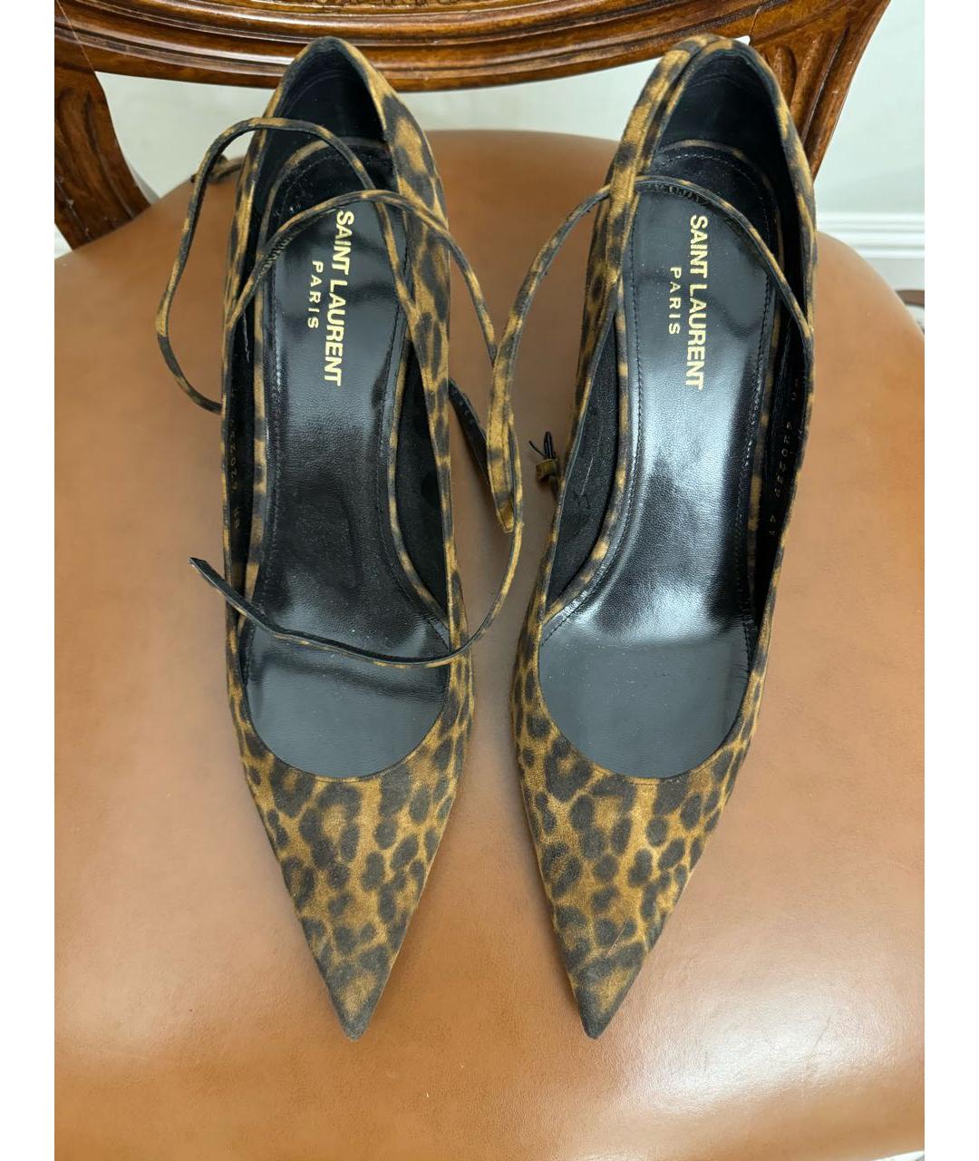 SAINT LAURENT Коричневые кожаные туфли, фото 2