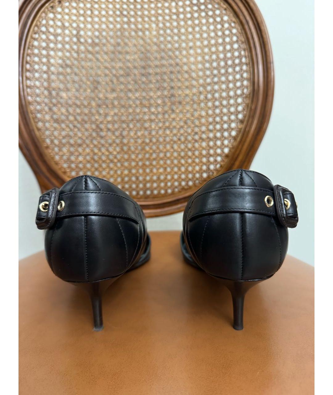 BURBERRY Черные кожаные лодочки на низком каблуке, фото 3