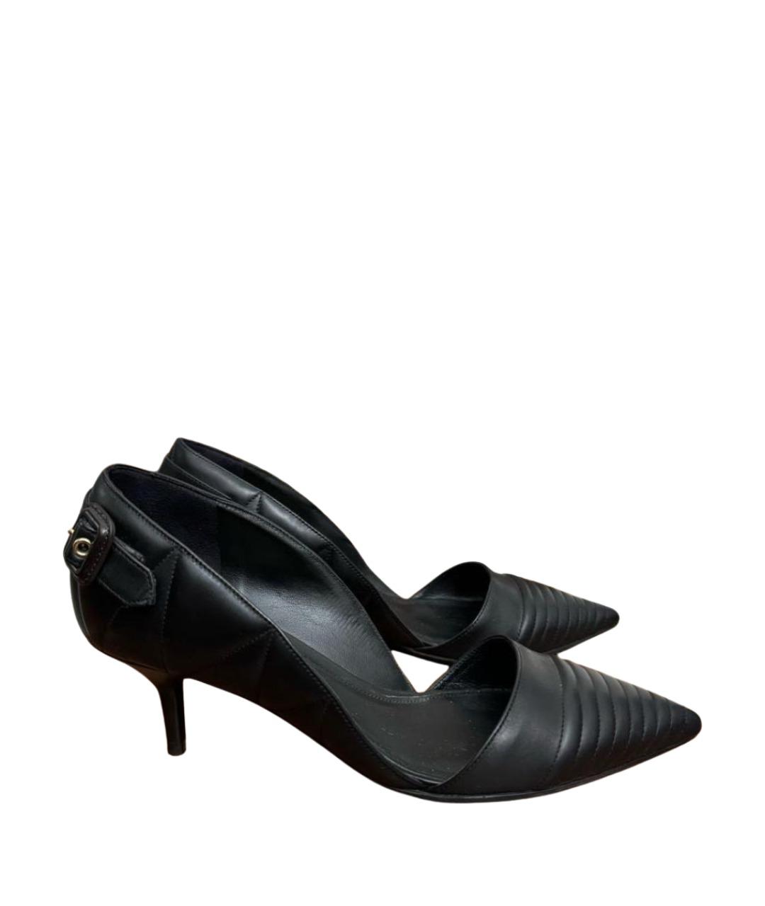 BURBERRY Черные кожаные лодочки на низком каблуке, фото 1