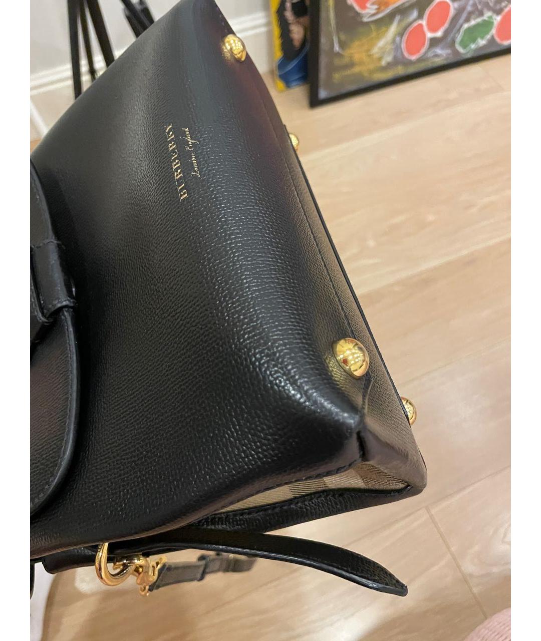 BURBERRY Черная кожаная сумка с короткими ручками, фото 5