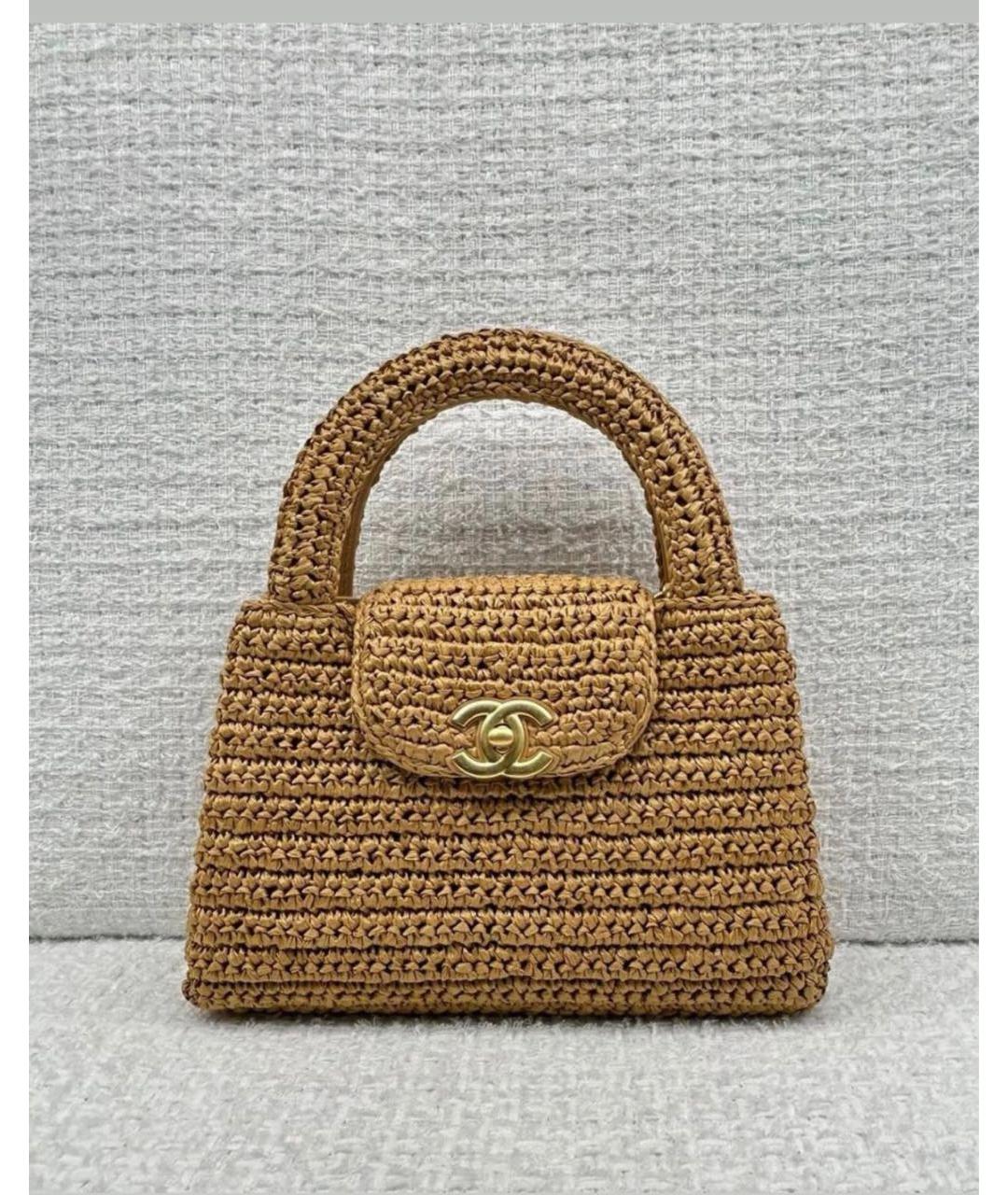 CHANEL Бежевая пелетеная сумка с короткими ручками, фото 3