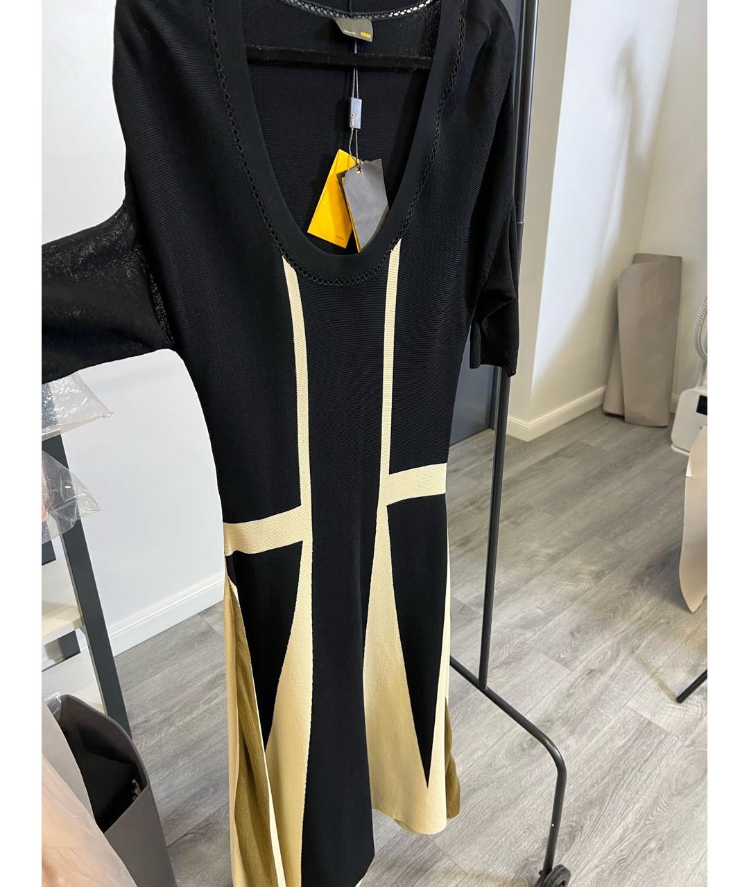 FENDI Черное вискозное повседневное платье, фото 5