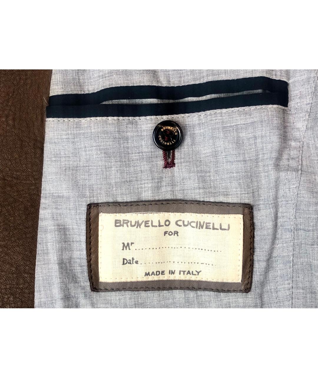 BRUNELLO CUCINELLI Коричневая кожаная куртка, фото 7