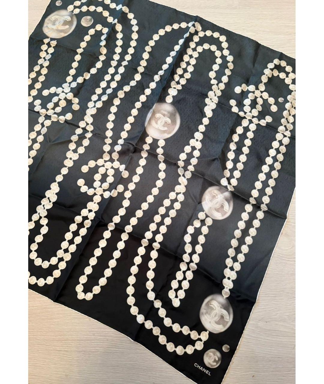 CHANEL Черный шелковый платок, фото 2