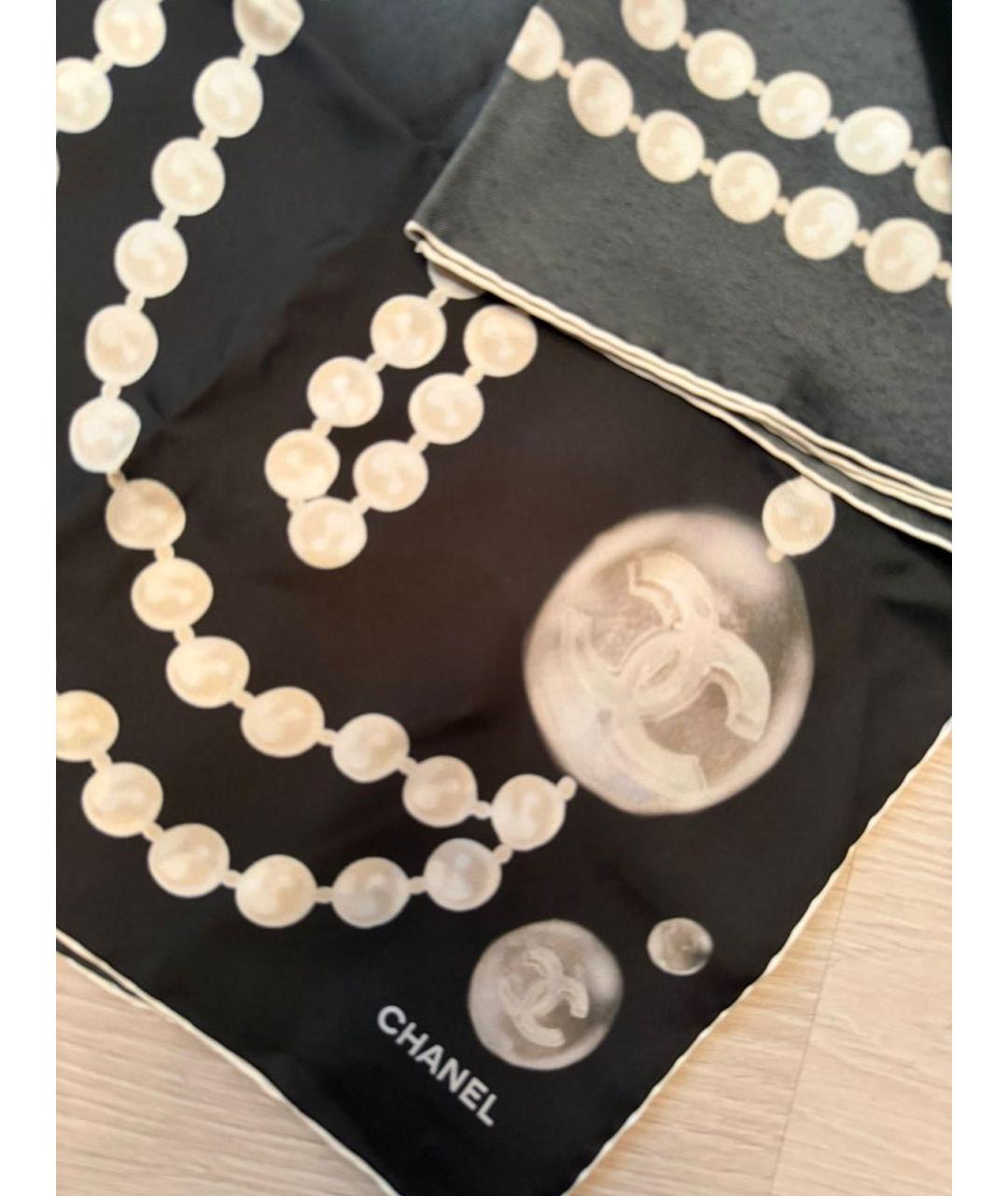 CHANEL Черный шелковый платок, фото 3