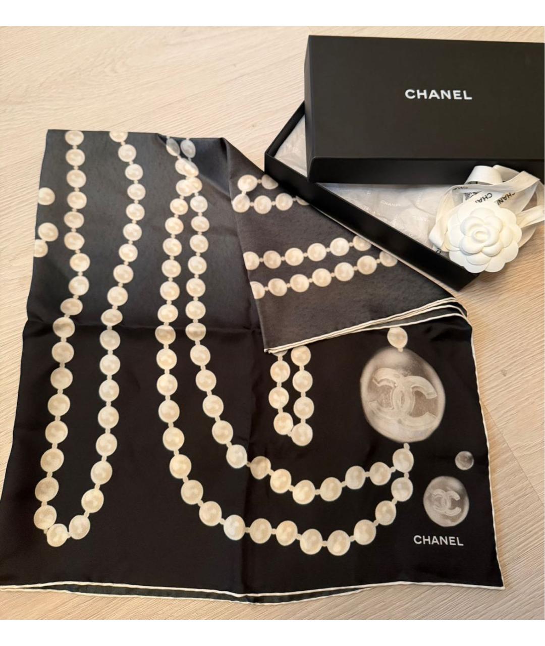 CHANEL Черный шелковый платок, фото 4