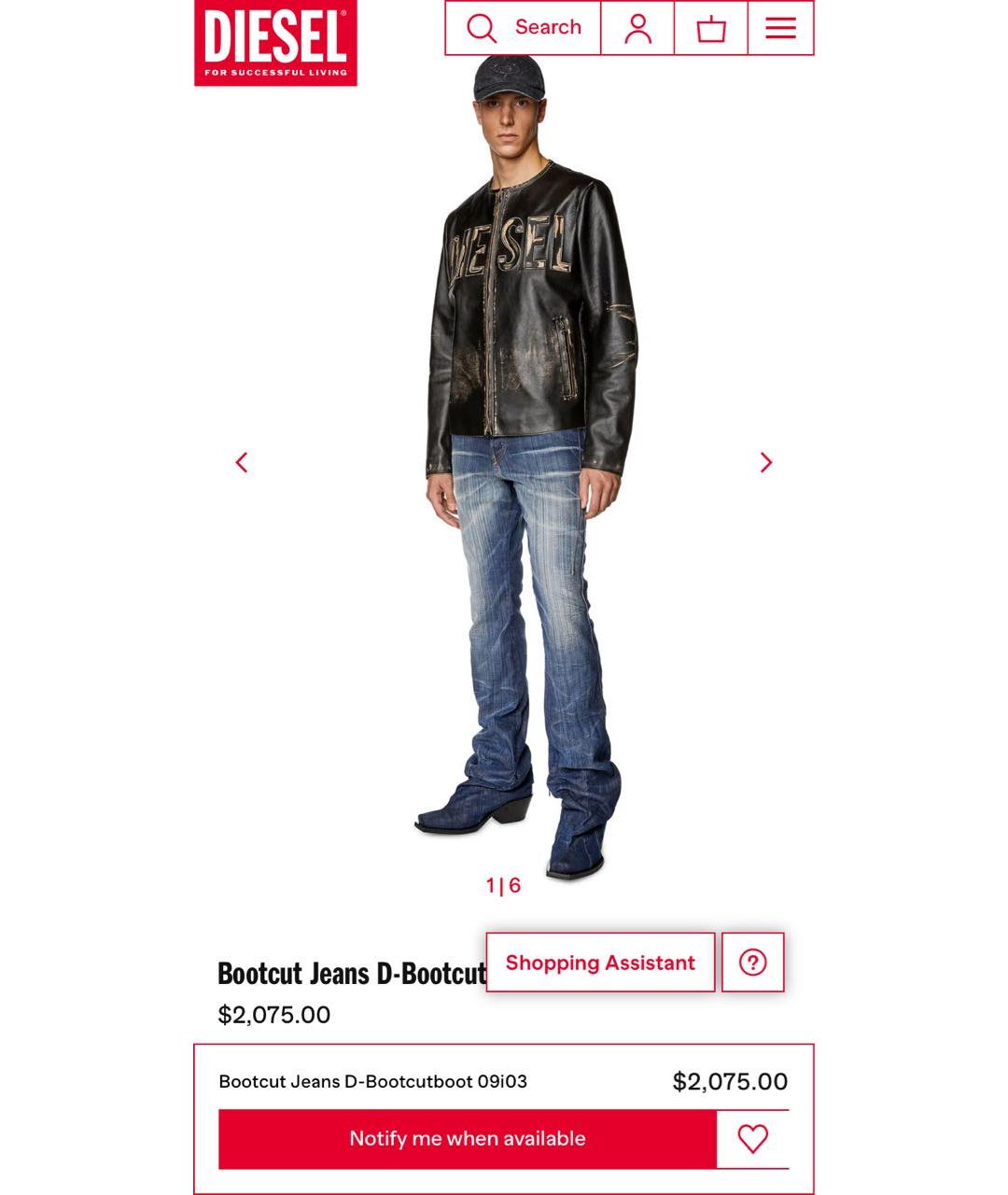 DIESEL Синие хлопко-эластановые прямые джинсы, фото 5