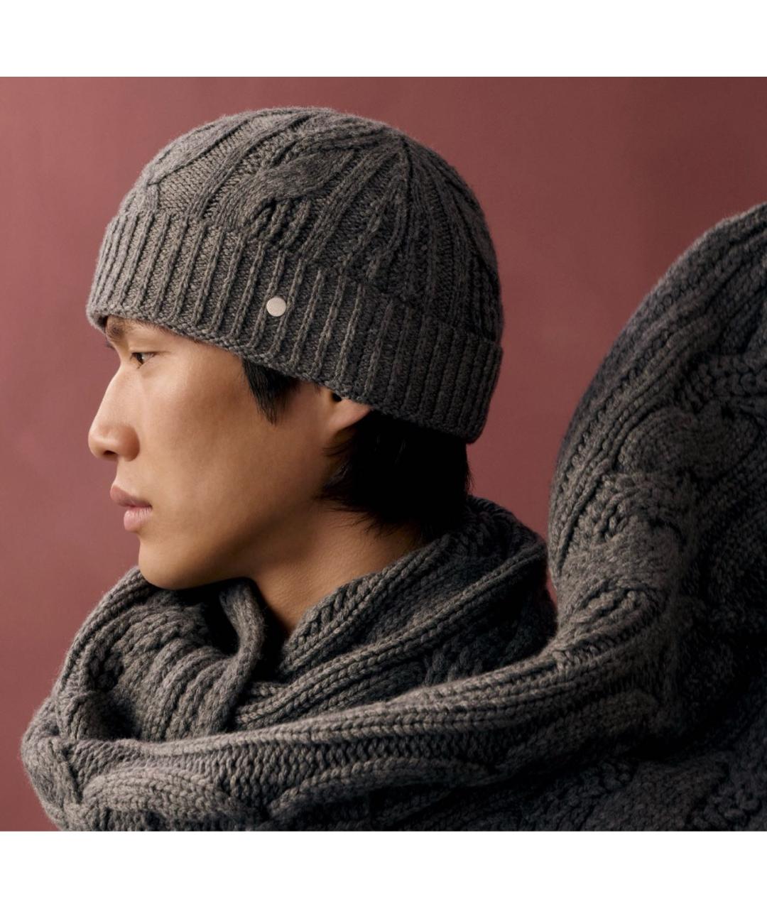 HERMES Серая кашемировая шапка, фото 3