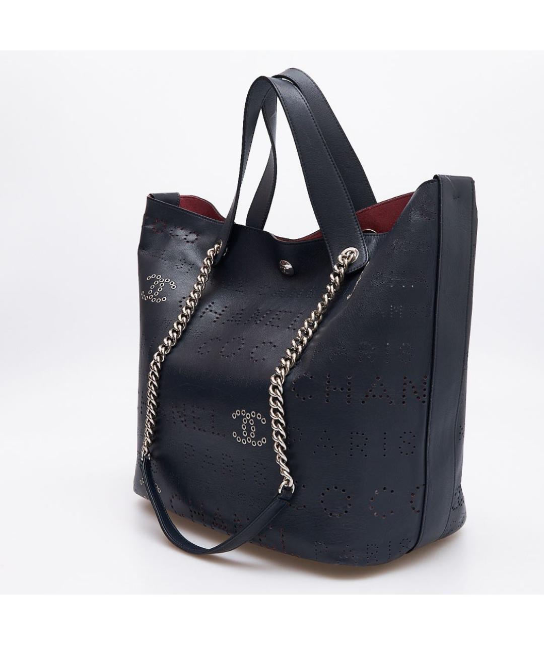 CHANEL Темно-синяя кожаная сумка тоут, фото 2