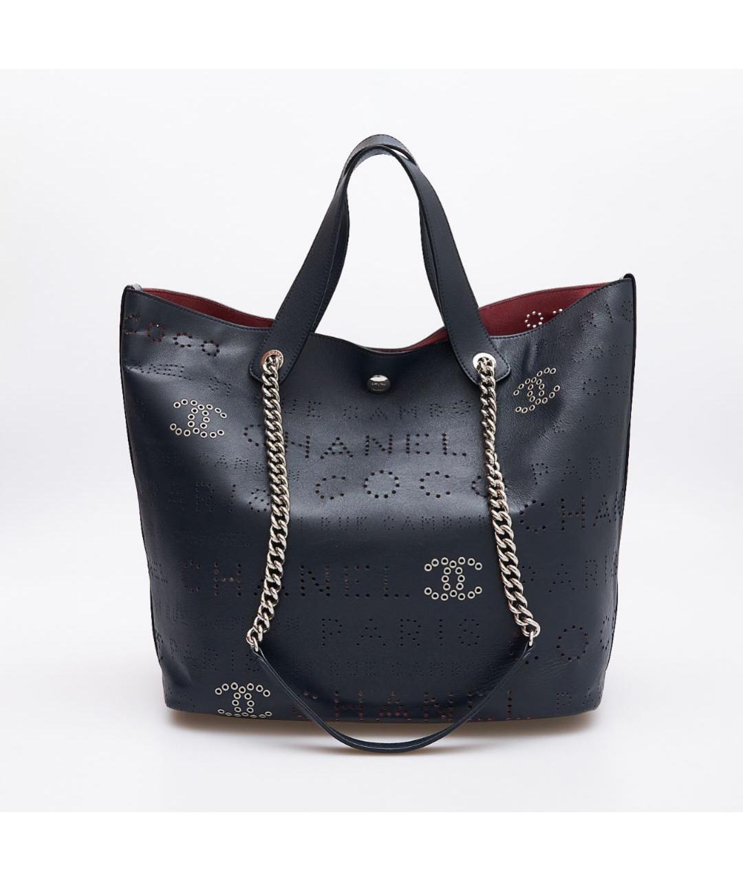CHANEL Темно-синяя кожаная сумка тоут, фото 8