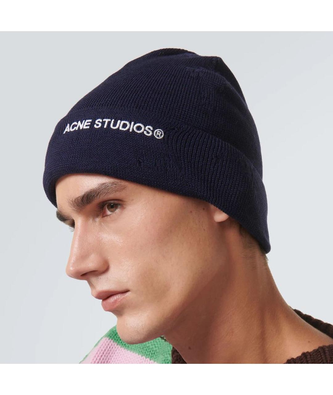 ACNE STUDIOS Темно-синяя хлопковая шапка, фото 2
