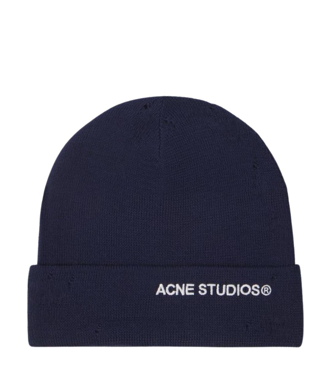 ACNE STUDIOS Темно-синяя хлопковая шапка, фото 1