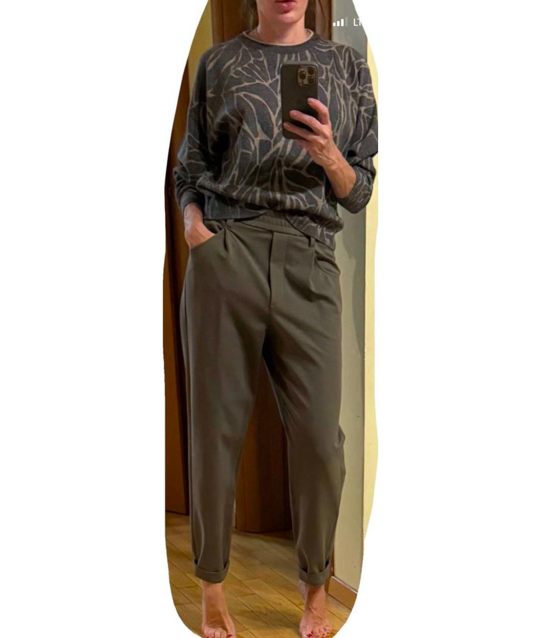 BRUNELLO CUCINELLI Хаки хлопко-эластановые брюки узкие, фото 4